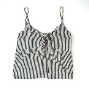 Hollister Women’s Charcoal Grey and White Striped Camisole Size Medium